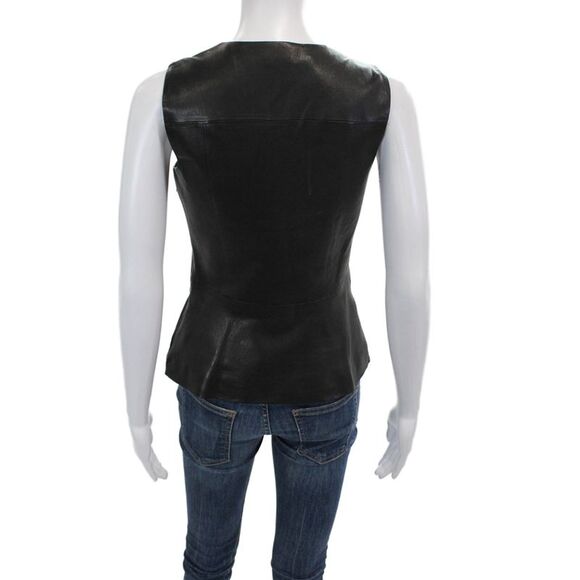 Theory Womens Leather Sleeveless Y-Neck Zip Peplum Tank Top Black Size PP - Picture 3 of 7
